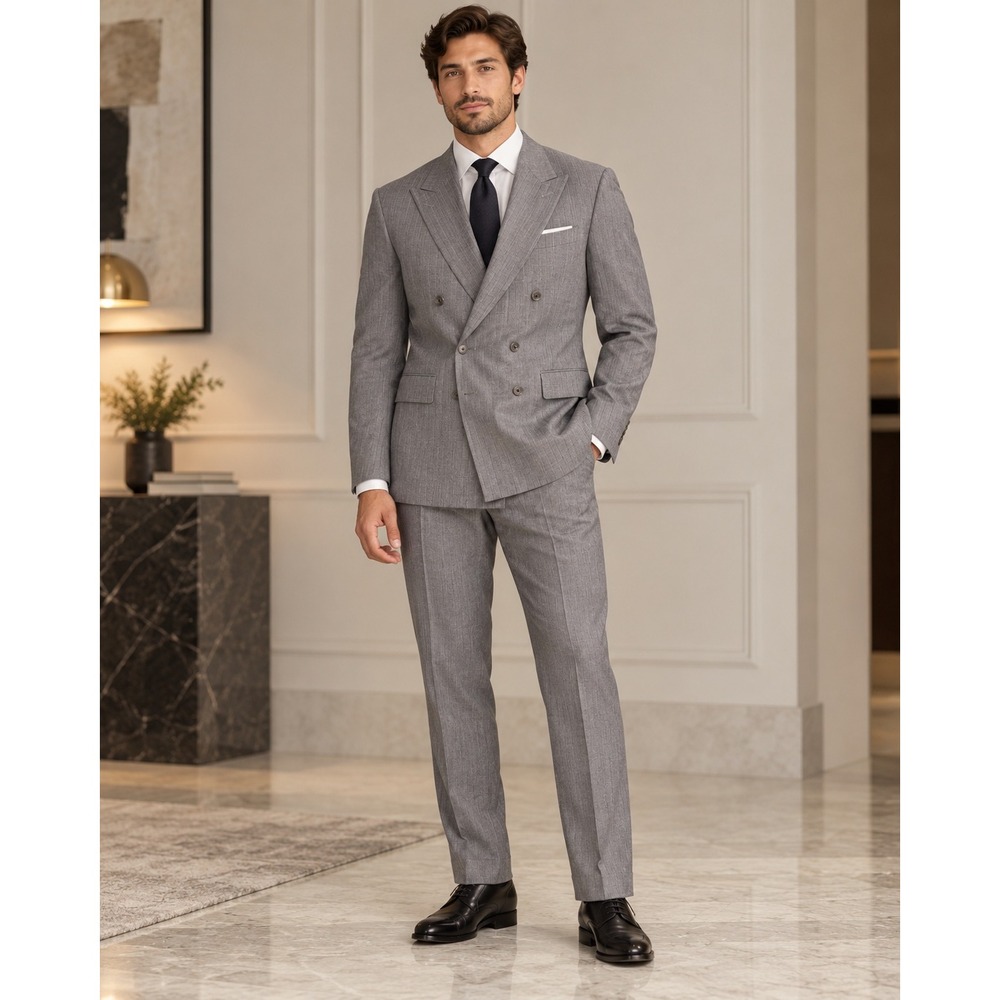 Christian Dior Monsieur Gray Pinstripe Double Breasted Suit Mens Vintage 43R 39W